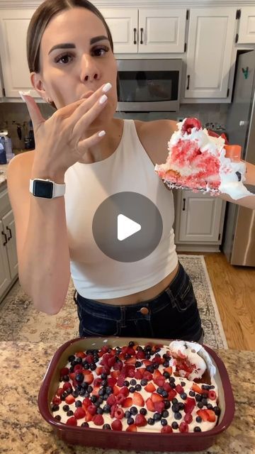 Anna Pruter on Instagram: "🍓Summer Jello Cake🫐

This has been a favorite whenever I make it and it’s ridiculously easy to come together. The whipped topping makes it super light and the jelly-o makes it one of the moistest cakes you’ll ever eat. Save calories by choosing sugar-free Jell-O and sugar-free Cool Whip!

Ingredients needed 👇🏼
* 1 (18 ounce) box white cake mix
* 3 eggs or 4 egg whites
* Butter or vegetable oil (as called by cake mix)
* 1 cup water 
* 3 Oz box of any flavor jello (I used sugar free cherry) 
* Whipped topping 
* Fruit of choice (I used strawberry, blueberries, and raspberries) 

Follow along with the video for full directions! Save for your next summer cake and follow for more food, family, and fun! 

#cake #recipe #bakewithme #easyrecipe #pokecake #jellocake # Blueberries And Raspberries, Facebook Recipes, Jello Cake, Summer Cake, Cake Mixes, Party Snack, Summer Cakes, Jell O, 3 Eggs