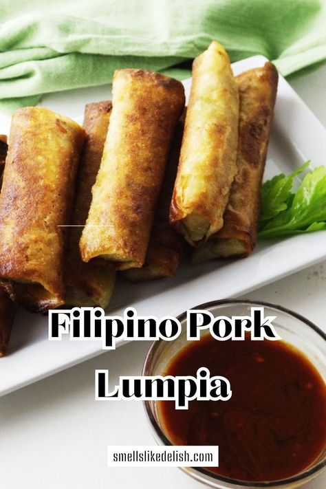 Bite into homemade Filipino Pork Lumpia - the ultimate crowd-pleaser! Savory ground pork filling wrapped in a perfectly crisp shell, it's an explosion of flavor in every bite. Get the recipe now! Pork Lumpia Recipe, Pork Lumpia, Lumpia Recipe Filipino, Filipino Spring Rolls, Lumpia Recipe, Fried Spring Rolls, Juicy Pork Chops, Filipino Dishes, Sweet And Sour Sauce