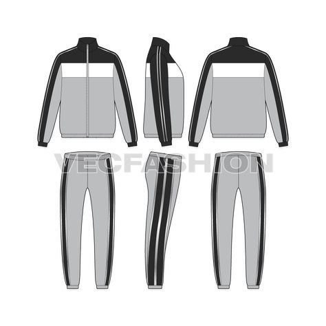 Tracksuit Illustration, Sportswear Fashion Illustration, Adidas Drawing, Sports Wear Fashion Illustration, Clothes Mockup, Active Wear Fashion, Tracksuits For Men, Track Design, Clothing Templates