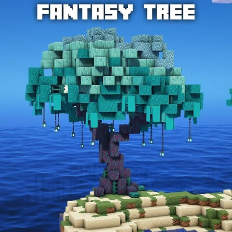 Minecraft Fantasy Tree Design, Giant Spruce Tree Minecraft, Fantasy Tree Minecraft, Minecraft Magical Tree, Colorful Minecraft Builds, Custom Trees Minecraft, Minecraft Fantasy Builds, Minecraft Treehouses, Minecraft Skyblock