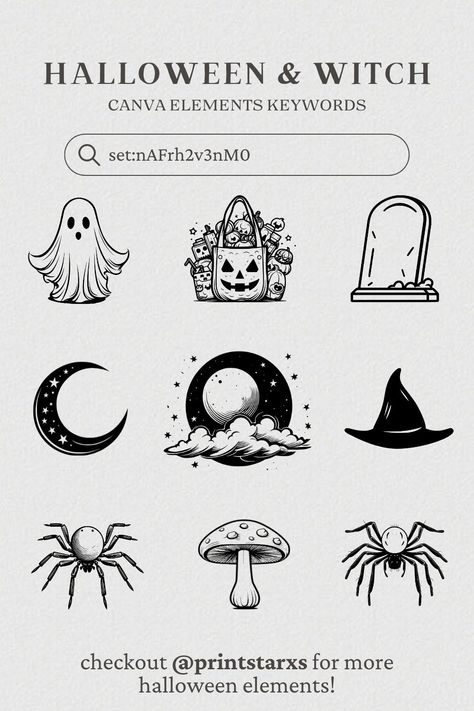 Canva elements keywords: halloween vintage black and white illustration collection Tombstone Outline, Canva Halloween Elements, Canva Halloween, Moon Mushroom, Witch Vintage, Witch Drawing, 2024 Art, 100 Heads Challenge, Canva Keywords