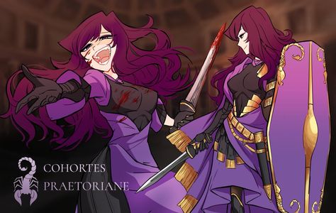 Medieval Girl, Anime Military, Female Character Design, Dnd Characters, Purple Hair, Fantasy Character Design, Girl Cartoon, Character Drawing, Swords