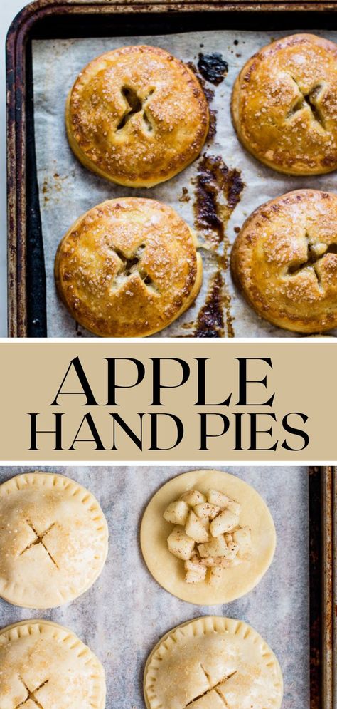 Apple pie is an all American classic but want to really blow it out of the park? Make these darling apple hand pies for your guests! These beautiful little pies are the perfect easy-to-snack-on individual size and great for any gathering! Apple Pie Recipe Hand Pies, Hand Held Apple Pies Puff Pastries, Apple Palm Pies, Pink Lady Apple Pie, Healthy Apple Hand Pies, Pie Crust Recipe For Hand Pies, Mexican Apple Pie, Cupcake Apple Pies, Apple Pie Tartlets