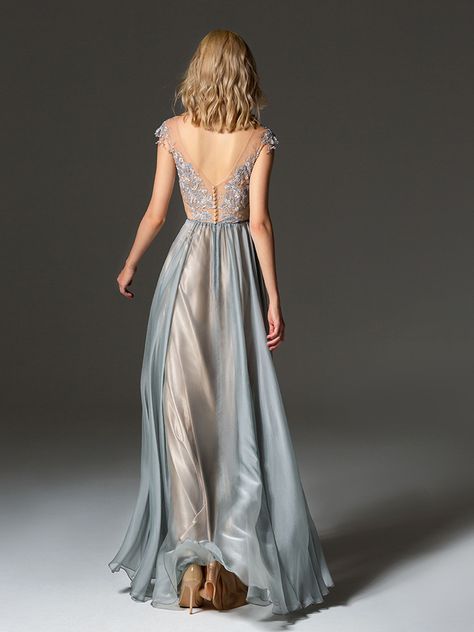 Fashion Chemistry Evening Dresses in Toronto - Papilio Boutique Grey Evening Gown, Silver Evening Gowns, Cap Sleeve Evening Gowns, Evening Dresses With Sleeves, A Line Prom Dresses, Formal Party Dress, Special Dresses, Fabulous Clothes, Evening Dresses Elegant