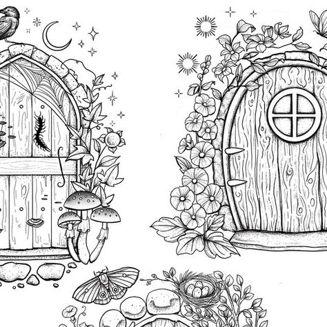 Avi on Instagram: "Fantastical doors 🚪🌿 pushed myself a little with these, I hope you guys like em! These will be a $500 flat rate, 6” minimum. I’d also looove to do custom variations with elements of your choosing ☺️ @opal_and_ocean_tattoo . . . . . . . . . #tattooflash #tattooflashart #tattooflashsheet #flashtattoo #flashtattoos #whimsicaltattoo #blackwork #dotwork #dotworktattooartist #yvrtattoo #yvrtattoos #yvrtattooartist #yvrtattooflash #vancouverflash #vancouver #vancouverart #vancouverartist #vancouvertattooflash #vancouvertattooartists #vancouvertattooshop #tattooart #illustrativetattoo #illustrationtattoos #botanicaltattoo #fairytaletattoo #bctattoo #bctattoos #doortattoo #tattoobc" Fairy Door Tattoo, Fairy Tale Tattoo, Door Tattoo, Nature Sketchbook, Garden Huts, Vancouver Tattoo, Whimsical Tattoos, Ocean Tattoo, Fairy Garden Doors