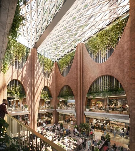 Arcade Architecture, Atrium Design, Brick Arch, Mall Design, Central Market, Office Tower, Architecture Building Design, Market Square, Green Architecture