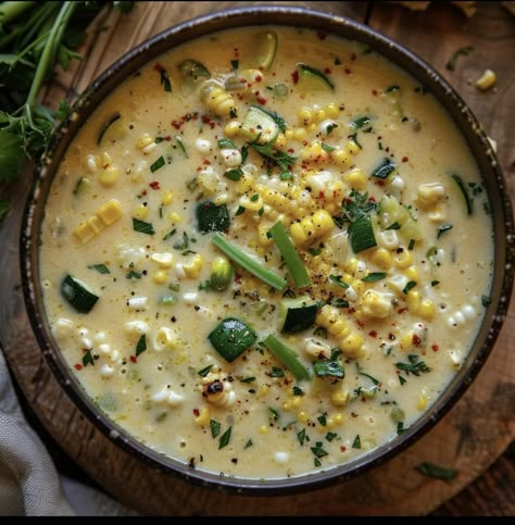 Summer heat usually produces and overabundance of sweet summer corn and zucchini. Many people try to find new and inventive ways of using them up. Here is a great recipe to try...this delightful and healthy Summer Corn and Zucchini Chowder. It's packed full of fresh ingredients from your garden or local farmer's market. It's summer in a bowl...enjoy! Corn And Zucchini Chowder, Zucchini Chowder, Corn And Zucchini, Summer Corn, Sweet Summer, Summer Heat, Recipe Box, Yummy Recipes, Chowder