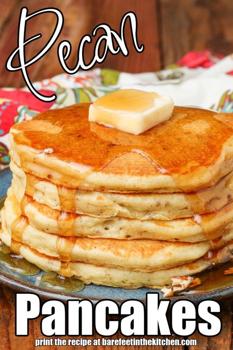 Pecan Pancakes Easy, Pecan Pancakes Cracker Barrel, Sweet Pancake Recipe, Banana Nut Pancakes, Applesauce Pancakes, Spiced Applesauce, Vanilla Pancakes, Pecan Pancakes, Peanut Butter Pancakes