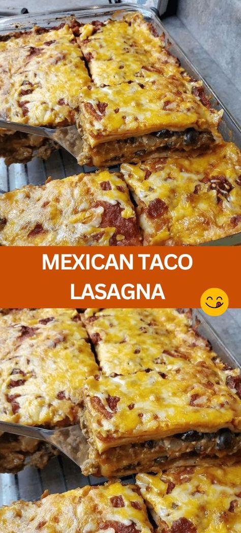 Mexican Taco Lasagna Recipe - Looking for a tasty twist on traditional lasagna? Try our mouthwatering Mexican Taco Lasagna recipe! This easy-to-make dish features layers of seasoned ground beef, zesty salsa, and gooey cheese, all nestled between soft corn tortillas. Perfect for family dinners or potlucks, this flavorful lasagna is sure to become a crowd favorite. Give it a try tonight! Mexican Taco Lasagna, Soft Corn Tortillas, Taco Lasagna Recipe, Taco Lasagna, Comfort Dinner, Traditional Lasagna, Mexican Tacos, Gooey Cheese, Lasagna Recipe