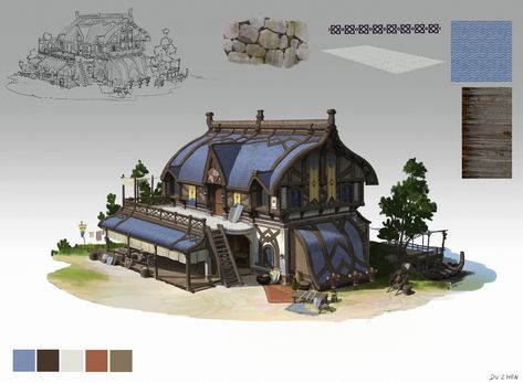 Painting School, Blacksmith Shop, Building Concept, Entertainment Design, Minecraft Architecture, Building Art, Fantasy House, Fantasy City, Fantasy Castle