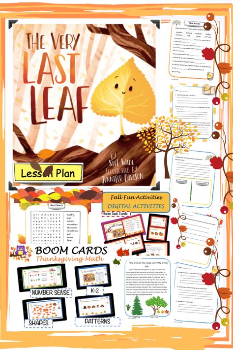 The Very Last Leaf by Steg Wade Lesson Plan & Boom Task Cards™ The Very Last Leaf Activities, Thanksgiving Math, Fall Lesson Plans, Math Number Sense, The Last Leaf, 1st Grade Activities, Leaf Man, Fall Lessons, Leaf Book