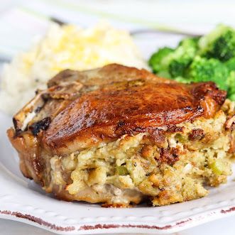 Comfort Food | Just A Pinch Recipes Easy Stuffed Pork Chops, Baked Stuffed Pork Chops, Stuffed Pork Chops, Herb Roasted Potatoes, Pork Chop Dinner, Pork Chop Recipes Baked, Stuffed Pork, Pork Loin Chops, Just A Pinch Recipes