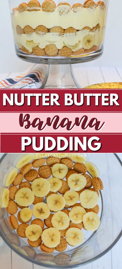 Learn how to make this delicious and easy no-bake Banana Pudding! Super easy, affordable and budget-friendly nutter butter banana pudding recipe to make at home. Nutter Butter Banana Pudding Easy, Banana Pudding With Nutter Butters, Banana Pudding Without Cream Cheese, Banana Pudding No Cream Cheese, Nutter Butter Banana Pudding, Simple No Bake Desserts, Layered Deserts, Peanut Butter Dessert Recipes, Bake Banana