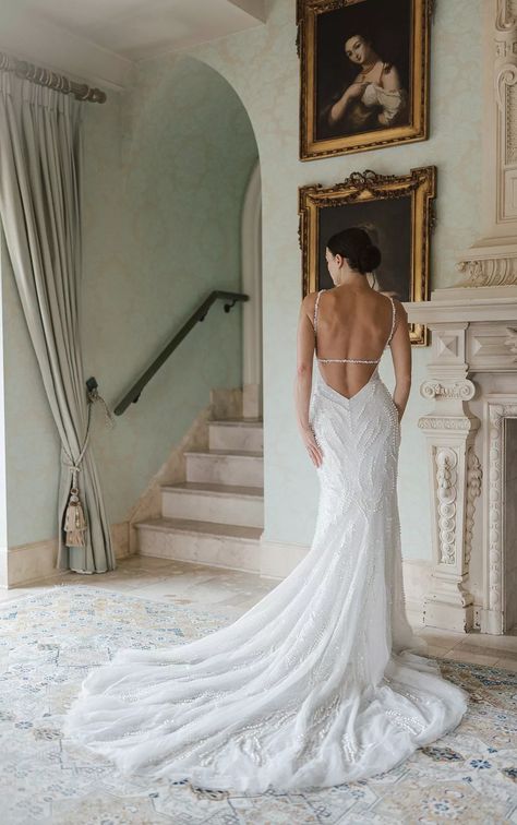 Vogue-Ahead Pearl Match-and-Flare Wedding ceremony Gown with Spaghetti Straps - LE1313- #dress #Fashionforward #FitandFlare #LE1313 #Pearl #Spaghetti #Straps #Wedding Check more at https://howcandothis.com/weddingideas/vogue-ahead-pearl-match-and-flare-wedding-ceremony-gown-with-spaghetti-straps-le1313/ Fit And Flare Wedding Dress Spaghetti Straps, Unique Fit And Flare Wedding Dress, Beaded Low Back Wedding Dress, Pearl Train Wedding Dress, Mermaid Wedding Dress White, Wedding Dress Fitted Low Back, Elegant Wedding Dress Fit And Flare, Form Fitted Wedding Dresses, Mermaid Fit And Flare Wedding Dress