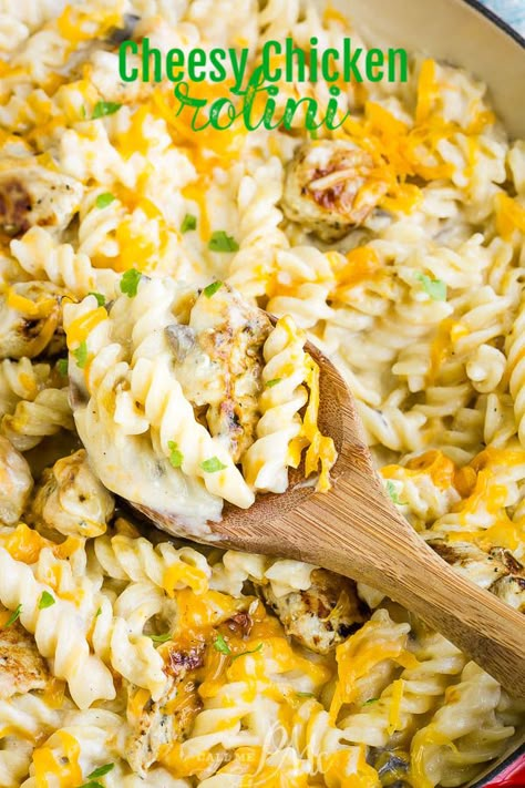 Made with standard pantry staples, this cheesy, creamy chicken meal can be on your table in 30 minutes. Chicken And Fusilli Pasta, Rotini Dinner Recipes, Chicken Rotini Casserole, Tri Color Rotini Pasta Recipes Chicken, Canned Chicken And Pasta Recipes, Cheesy Chicken And Noodles, Rotini Noodle Recipes, Cheesy Pasta Casserole, Pasta With Canned Chicken