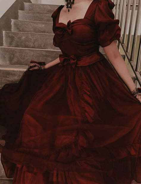 Red Queen Dress Aesthetic, Red Pirate Dress Aesthetic, Victorian Prom Dress Vintage, Red Fantasy Ballgown, Red Royal Dress Aesthetic, Black And Red Victorian Dresses, Aesthetic Red Dress Vintage, Red Ball Dress Aesthetic, Dark Red Victorian Dress