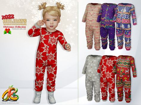 Sims 4 Christmas Cc, Sims Christmas, The Sims 4 Kids, Toddler Winter Clothes, Pajama Jumpsuit, Toddler Cc Sims 4, Sims 4 Toddler Clothes, Toddler Christmas Outfit, Sims Clothes