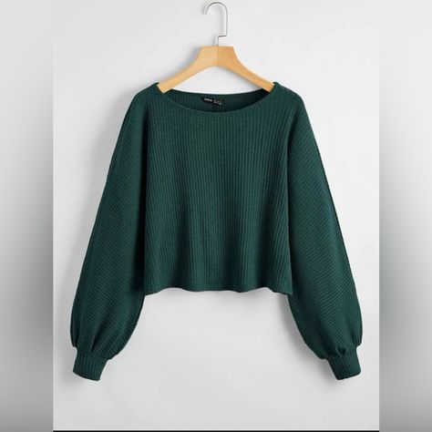 Never Worn Rib-Knit Batwing Sleeve 97% Polyester, 3% Elastane Woolen Tops, Adrette Outfits, Shein Sweater, Cropped Pullover, Cute Fall Outfits, Simple Trendy Outfits, Women T Shirts, Really Cute Outfits, Cute Simple Outfits