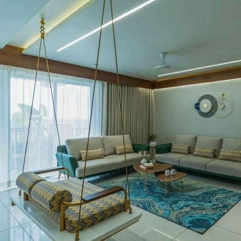 Living Room Swing Ideas ✨️👌 Living Room Swing Ideas, Jhula In Living Room, Swing In Living Room, Room Swing, Window Seat Design, Latest Living Room Designs, Indian Home Interior, Indian House, Home Hall Design