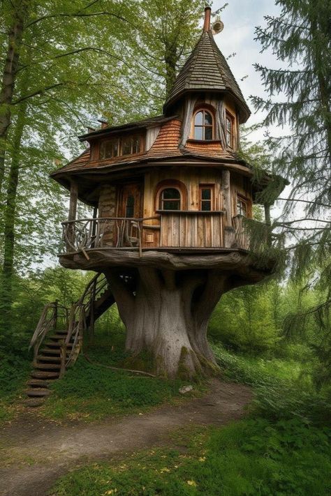 Luxury Tree Houses, Beautiful Tree Houses, Cottage Houses, Fairy Woodland, Beautiful Flower Garden, Crazy Houses, Fairytale House, Cool Tree Houses, Creative Architecture