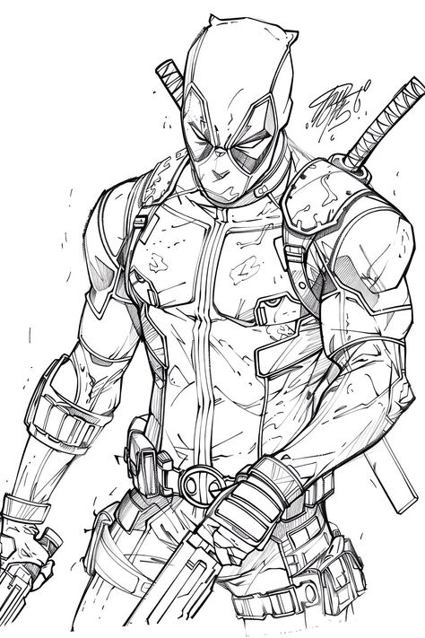 Comic Poses Reference Male, Comic Book Characters Sketches, Marvel Black And White Comics, Dynamic Background Drawing, Xmen Coloring Pages, Deadpool Line Art, Comic Book Coloring Pages, Deadpool And Wolverine Sketch, X Men Coloring Pages