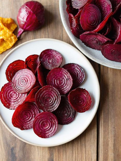 Beet Chips Air Fryer Beet Chips Recipe, Chips Air Fryer, How To Make Beets, Salt Substitute, Beet Chips, Low Fat Snacks, Healthy Snack Options, Mandolin Slicer, Snack Options