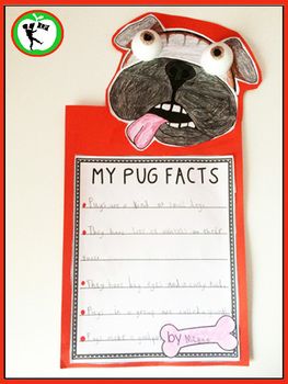 A fun Pug Facts Writing Craft for Kindergarten and First Grade Students- included in this fun unit full of engaging literacy activities to use when reading aloud the story Pig the Pug by Aaron Blabey. All activities are aligned with common core standards. Pig the Pug is a witty morality tale about the pitfalls of being greedy and selfish; it's a clever book that always has everyone laughing out loud! Pig The Pug Costume Book Week, Pig The Pug Craft, Give A Pig A Pancake Activities, Pig The Pug Activities, Pig The Pug Storybook Pumpkin, Can I Be Your Dog Book Activities, Pig The Pug, Pug Facts, Picture Book Activities