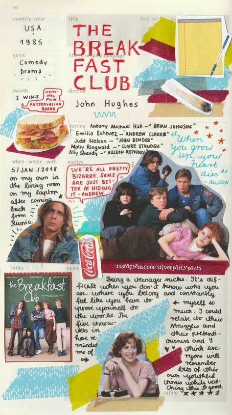 Movie Collage, Handwritten Text, New Retro Wave, Drama Club, I Love Cinema, Journal Aesthetic, The Breakfast, The Breakfast Club, Film Books