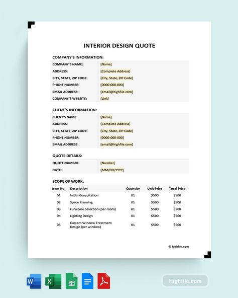 Interior Design Quote Template Interior Design Quotation Format, Interior Design Scope Of Work Template, Quotation Format, Architectural Portfolio, Interior Design Quotes, Design Quote, Documents Design, Stunning Interior Design, Interior Design Consultation