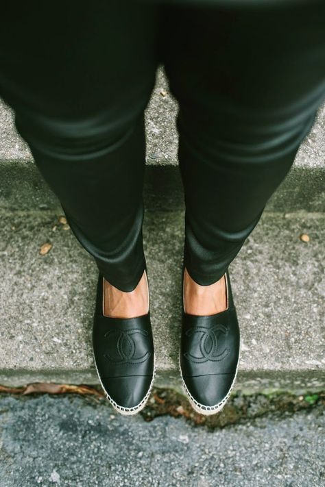 Black Espadrilles Outfit, Chanel Espadrilles Outfit, Espadrilles Outfit, Espadrilles Black, Chanel Espadrilles, Black Espadrilles, Chanel Black, Chanel Shoes, Espadrilles