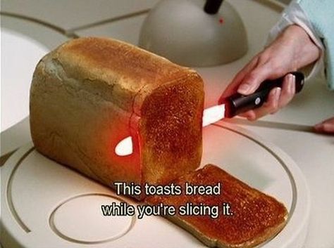 Knife Toaster | 28 Cool Toasters To Make Your Morning Better - Best thing since "sliced" bread! Inventions Sympas, Hitchhikers Guide, Guide To The Galaxy, Take My Money, Utila, Gadgets And Gizmos, Cool Ideas, Naha, Cool Inventions