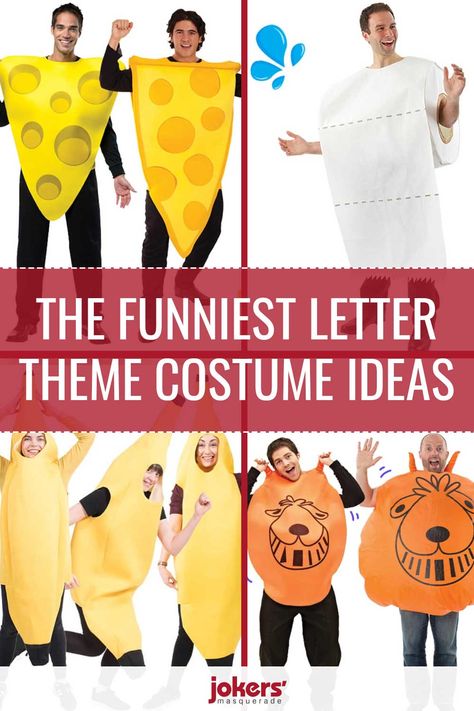 Attend an alphabet letter themed party and give your friends a good laugh. Find inspiration on some of the funniest letter costume ideas right here. Letter Costumes Alphabet, Alphabet Costume Ideas, S Costumes Ideas Letter, Costumes Starting With J, Alphabet Costume, Alphabet Party, Fancy Dress Ideas, Best Letter, G Names