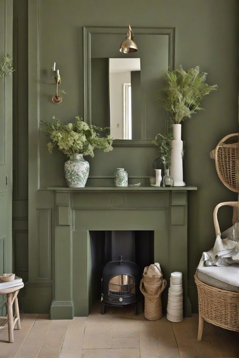 Discover stylish ideas for incorporating Farrow and Ball Treron, a sophisticated green hue, into your interior design routine for an elegant touch! Elevate your space with timeless green elegance. #Ad #homedecor #homedesign #trendgirlApartment #Painthome #interiorarchitecture Wall Colors Green Room Colors Bright Room Colors Apartment Renovation Home Remodeling Modern Paint Colors 2024 Farrow And Ball Minster Green, Beverly Green Farrow And Ball, Farrow And Ball Beverly Green, Green Living Room Paint Color Ideas, Green Colour Drenched Living Room, Treron Farrow And Ball Living Room, Farrow And Ball Lounge, Farrow And Ball Greens, Farrow And Ball Green Paint