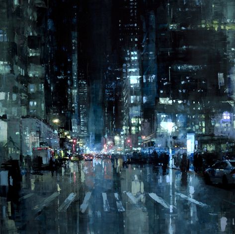 Gritty New Cityscapes by Jeremy Mann San Francisco painting New York cityscapes Manhattan Night, Iron Nails, Street At Night, New York Cityscape, Abstract City, Colossal Art, City Painting, Tableau Art, City Scene