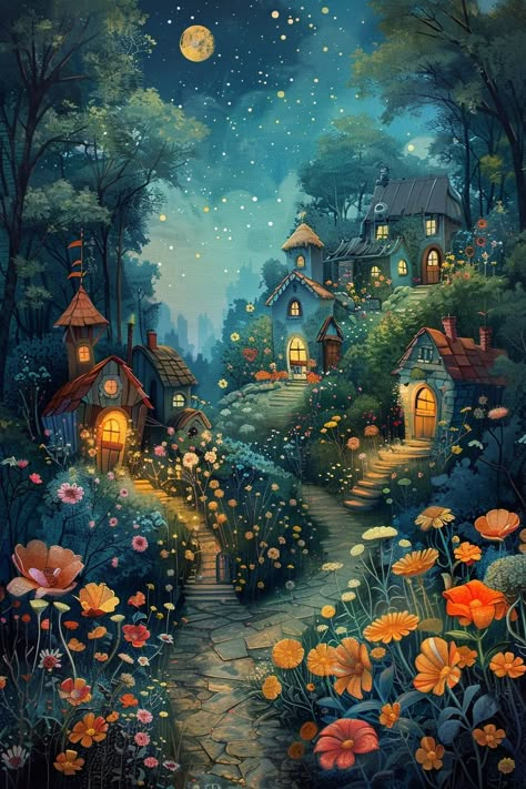 Whimsical Garden Wallpaper, Whimsical Iphone Wallpaper, Whimsy Painting, Goodnight Images, Whimsical Landscape, Secret Garden Party, Witchy Garden, Secret Garden Parties, Widgets Wallpaper