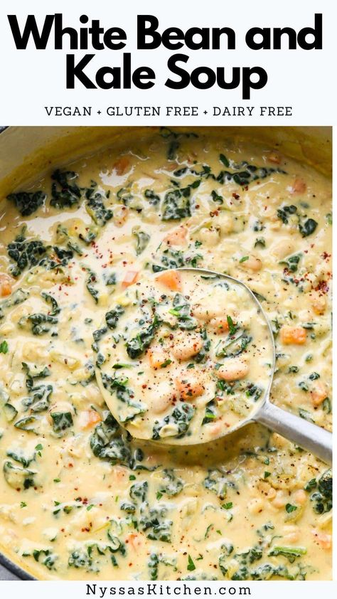 Alkaline Dinner Recipes, Kale Soup Vegan, Soup Dairy Free, White Bean And Kale Soup, Bean And Kale Soup, White Bean And Kale, Kale Soup Recipes, Food Planning, Recipes Veg