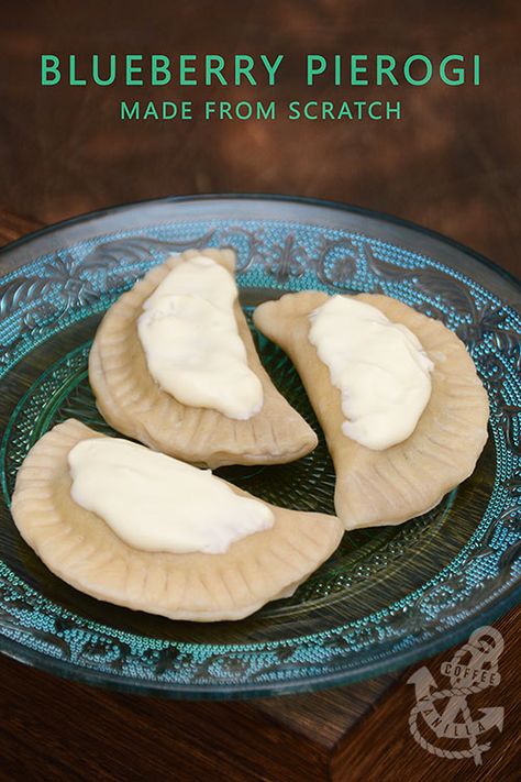 Blueberry Pierogi Made from Scratch Pierogi Sauce, Blueberry Pierogi, Summer Comfort Food, Homemade Perogies, Homemade Blueberry Jam, Perogies Recipe, Gf Pasta, Ukrainian Food, Pierogi Recipe