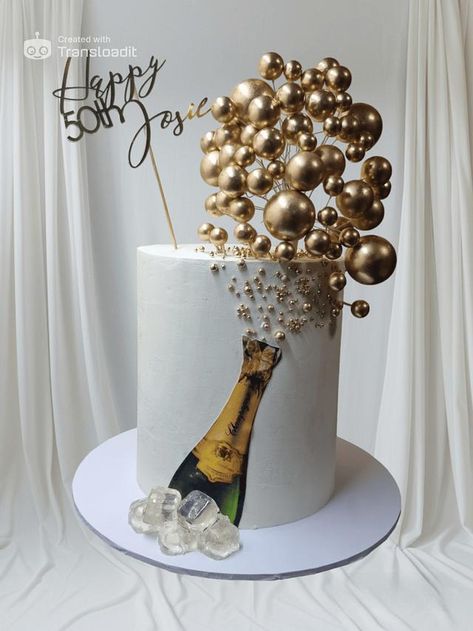 Cake For 65th Birthday Woman, Champagne Bubble Cake, Wine Cakes Birthday, Milestone Cake Ideas, Champagne Themed Cake, 60th Birthday Cake For Men Dads, Cake With Balls Decoration, 63rd Birthday Cake, Male 50th Birthday Cake