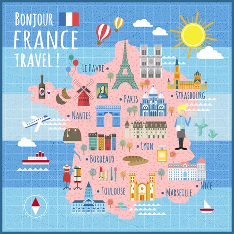 Summer Sketchbook, Backpack Trip, Map Of France, Paris Illustration, Europe On A Budget, Maps For Kids, France Map, Country Maps, Travel Map