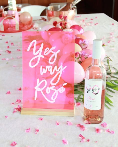 Rosé Party, Floral Ice Cubes, Yes Way Rose, Balloon Centerpiece, Diy Calligraphy, Floral Ice, Rosé Wine, Acrylic Signs, 28th Birthday