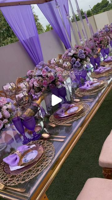 Shades Of Blue Table Setting, Shades Of Purple Table Decor, Purple Destination Wedding, Purple White And Gold Wedding Decor, 50 Shades Of Purple Birthday Party, Purple Table Settings Wedding, Purple Birthday Party Ideas For Women, Purple Decorations Party, Purple Wedding Reception Tables