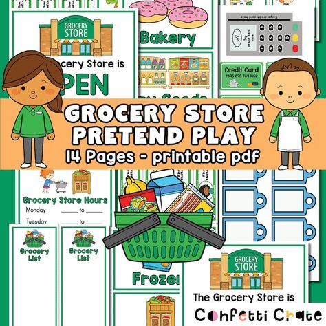 Grocery Store Dramatic Play Printables, Grocery Store Printables, Dramatic Play Grocery Store, Grocery Store Pretend Play, Printable Pretend Play, Store Dramatic Play, Playdate Activities, Grocery Store Dramatic Play, Toddler Pretend Play