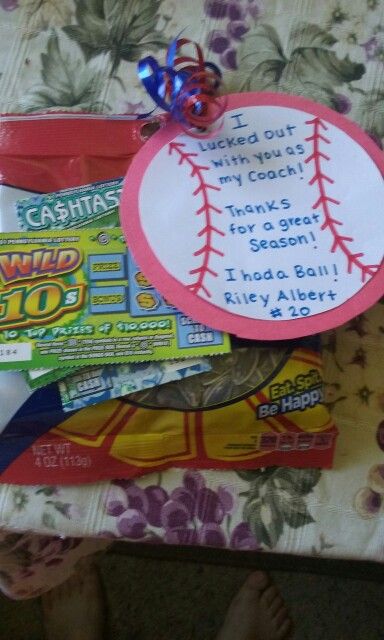 Baseball Playoff Ideas, Baseball Ideas For Team, Gifts For Tball Coach, Tee Ball Coach Gift Ideas, Coaches Thank You Gift Ideas, Coach Thank You Gifts Diy, Tball Coach Gift Ideas, Diy Coach Gifts, Baseball Coach Gifts Diy