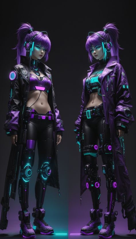 With an emphasis on the colours purple and teal, create an interactive picture of a cyberpunk-style individual that splits into two unique personas. Cyberpunk Purple Outfit, Best Drugstore Foundation, Drugstore Foundation, Futuristic Furniture, Cyberpunk Style, Purple Outfits, Perfect Foundation, Acne Prone Skin, Purple Color