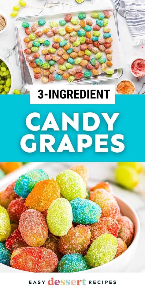 This sweet and sour candy grapes recipe takes 15 minutes to throw together with only 3 ingredients-- talk about easy! Sour Candy Grapes Recipe, Taffy Grapes Recipe, Sweet And Sour Grapes, Grape Sour Candy, Jello Grapes Recipe, Candy Grapes Recipes Jello, Candied Grapes And Pineapples, Sour Grapes Recipe, Easy Candy Recipes 3 Ingredients