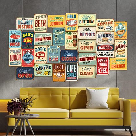 WALPLUS 152x161 cm Peel and Stick Wall Stickers "Vintage Metal Sign Collage" 1 pack Removable Self-Adhesive Mural Art Decals Vinyl Home Decoration DIY Living Bedroom Office Décor Wallpaper, Multi-colour : Amazon.co.uk: DIY & Tools Bbq Bar, Stickers Vintage, Custom Home Plans, Living Bedroom, Vinyl Wall Art, Vintage Bar, Art Decals, Vintage Metal Signs, Sign Wall