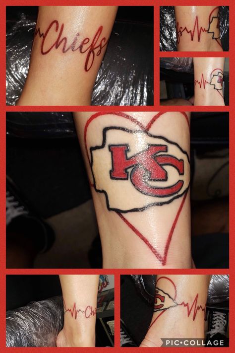 Sissy’s upgraded Chiefs tattoo!! Courtesy of @vicstattoos #chiefskingdom #diehardfan Kansas City Chiefs Tattoo For Women, Chiefs Tattoo For Women, Kc Chiefs Tattoo For Women, Kc Chiefs Tattoo, Kansas City Chiefs Tattoo, Chicago Cubs Tattoo, Chiefs Tattoo, Arrow Head Tattoos, Tattoo Ideas Dragon