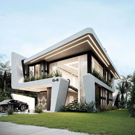 Royal House Design, Villa Facade Design, Unique Houses Exterior, Villa Architecture, Luxury Villa Design, Futuristic House, Luxury Exterior, Futuristic Building, Modern Exterior House