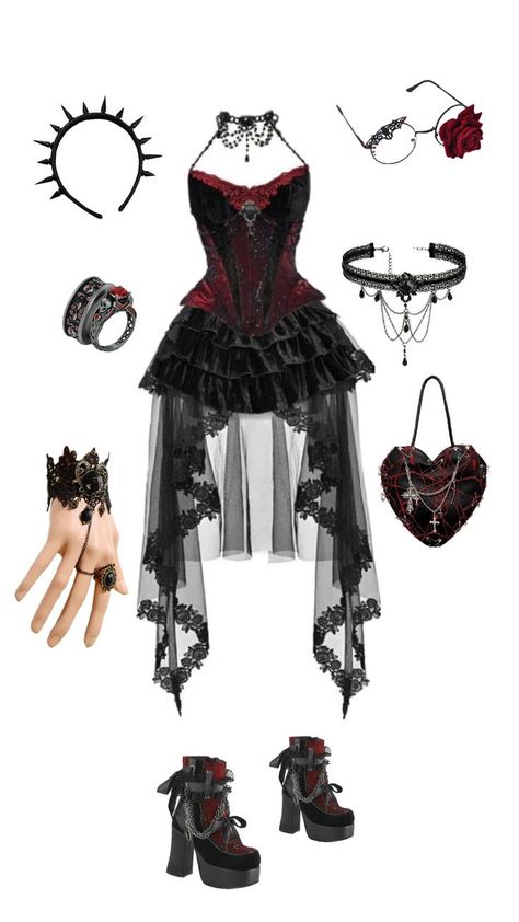 God Outfits Female, Vampire Royalty Outfits, Romantic Grunge Style, Formal Gothic Outfit, Cute Vampire Halloween Costumes, Emo Hoco Dresses, Vampire Costume Goth, Gothic Romance Outfit Women, Dracula Aesthetic Outfit