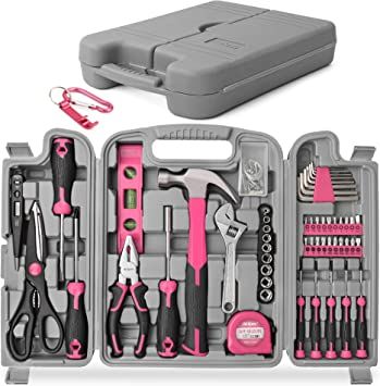 (paid link) Hi-Spec 54pc Pink Home Tool Kit for Women and 2pc Extra Accessories. Basic Hand Tools for DIY Repairs Complete in a Tool Set Box Pink Tool Box, Pink Tool Set, Pink Home Office, Koti Diy, First Apartment Essentials, Portable Tool Box, Pink Tools, Garage Repair, Garage Office